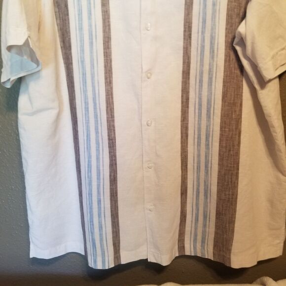 Cubavera XLT Shirt Button Front Linen Cotton Blend Blue Gray Striped Beach - Picture 2 of 8